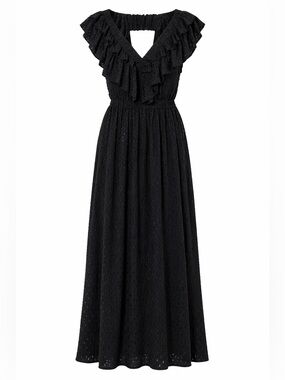 Tribal Femme Black Maxi Dress Ruffle Open Back XS NWT